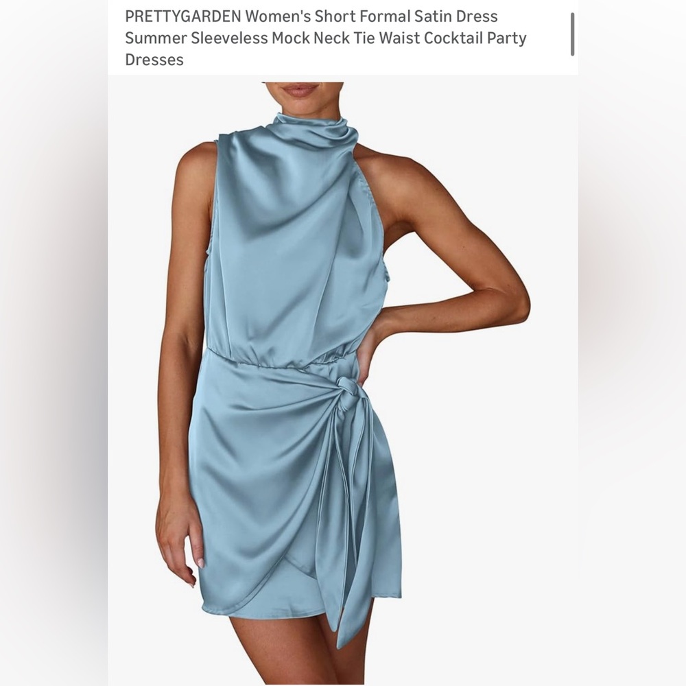 PrettyGarden One Shoulder Light Blue Satin Dress - Picture 4 of 12